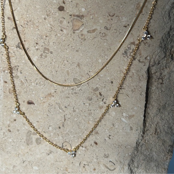Edelweiss Sterling Silver or 14k Gold-Plated Necklace with CZ flower clusters - Picture 5 of 13